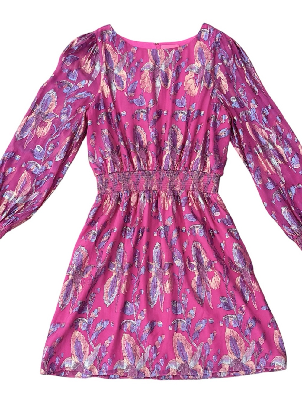 Lilly Pulitzer Cosita Acai Berry Floral Metallic Smocked Waist Blouson Dress 16 - Picture 8 of 13